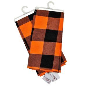 Primitives by Kathy Dish Towels 20x28 Orange Black Plaid Fall Halloween  NWT
